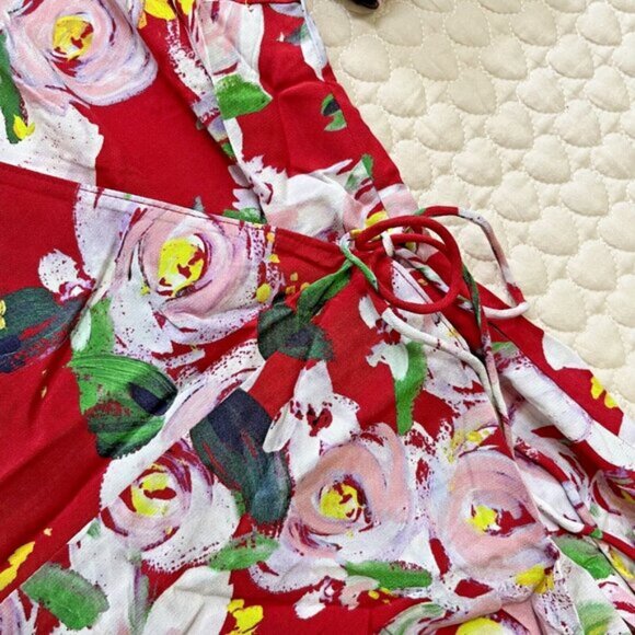 NWT Anthropologie Rosalia Red floral Wrap Midi Dress Size 6 - Picture 6 of 12